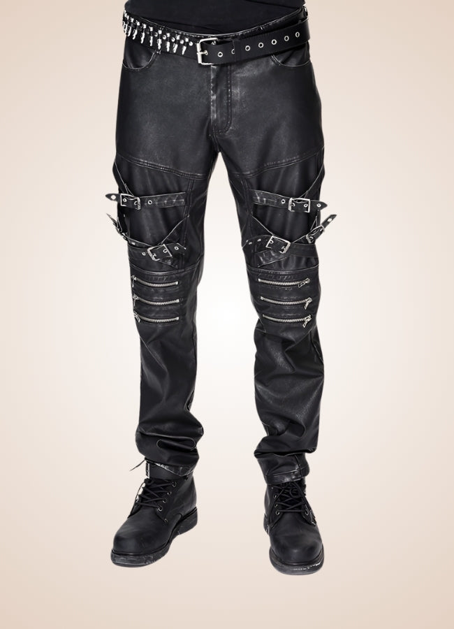 Steampunk Buckle Leather Pants Black Silver / 2XL steampunk-buckle-leather-pants-black-silver