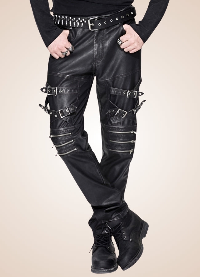 Steampunk Buckle Leather Pants Black Silver / 2XL steampunk-buckle-leather-pants-black-silver