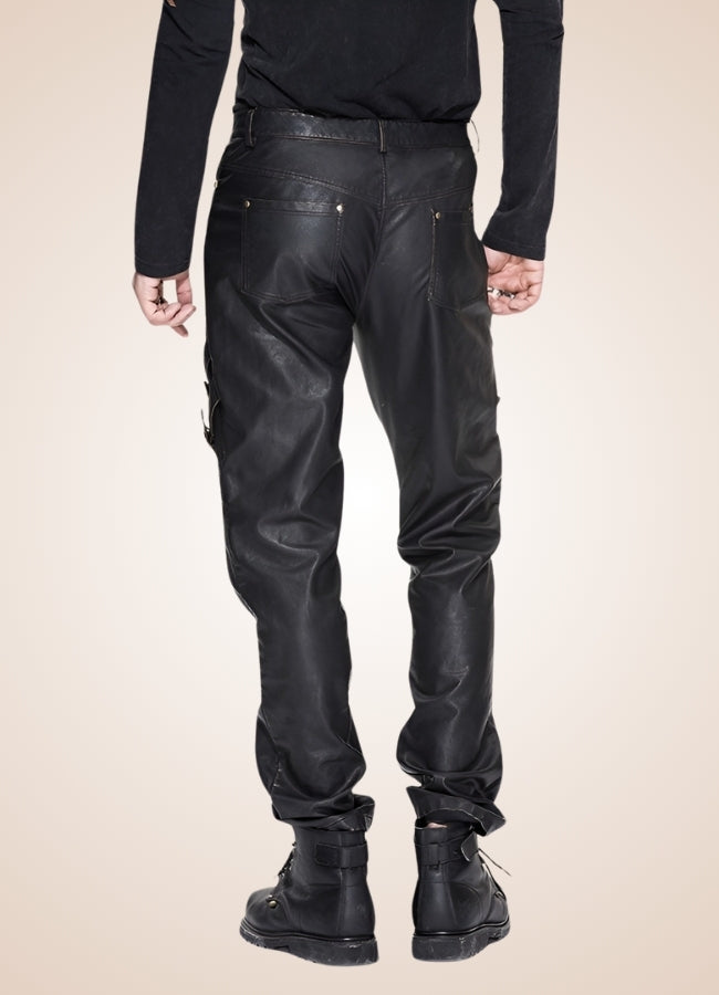 Steampunk Buckle Leather Pants Black Silver / 2XL steampunk-buckle-leather-pants-black-silver