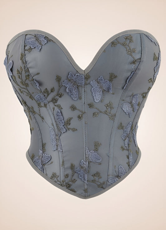 Steampunk Butterfly Embroidery Corset Gray / XL steampunk-butterfly-embroidery-corset-gray