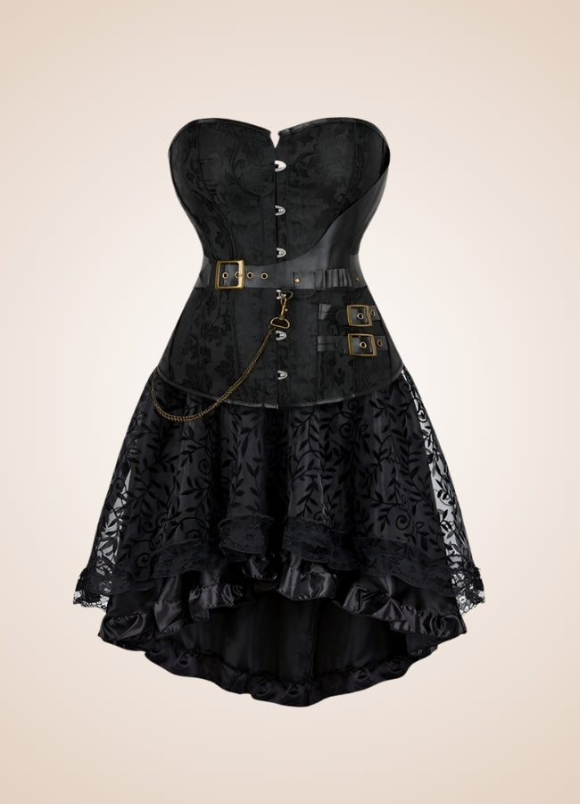 Steampunk Chain Leather Corset Dress Black / 5XL steampunk-chain-leather-corset-dress-black