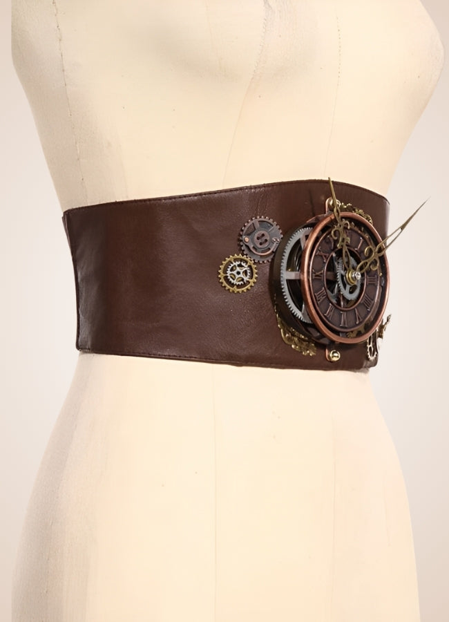 Steampunk Clock Corset Belt Brown / ONE SIZE steampunk-clock-corset-belt-brown