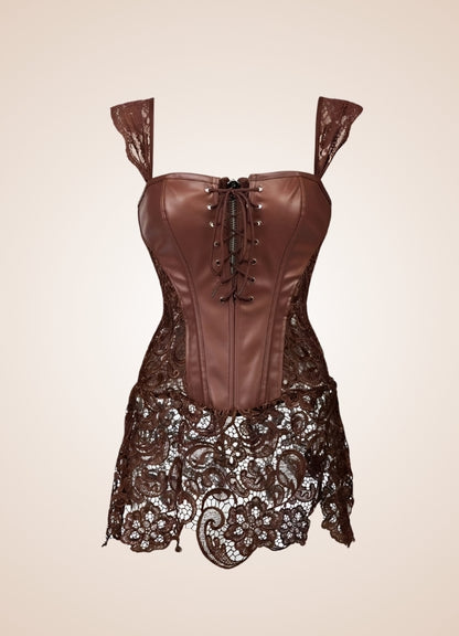 Steampunk Corset With Mesh Skirt Brown / 5XL steampunk-corset-with-mesh-skirt-brown