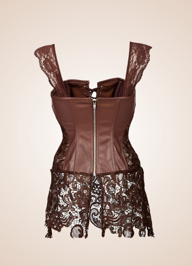 Steampunk Corset With Mesh Skirt Brown / 5XL steampunk-corset-with-mesh-skirt-brown