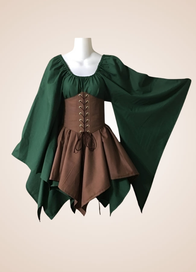 Steampunk Elf Medieval Dress Dark Green Dark Khaki / 4XL steampunk-elf-medieval-dress-dark-green-dark-khaki