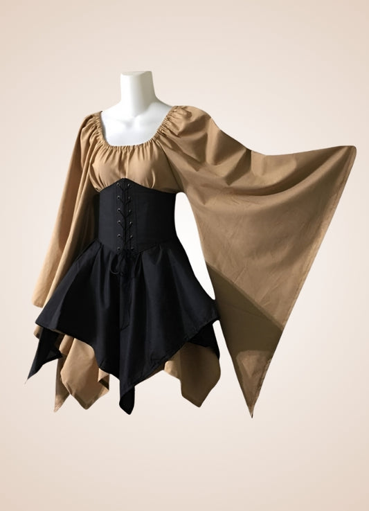 Steampunk Elf Medieval Dress Khaki Black / 4XL steampunk-elf-medieval-dress-khaki-black