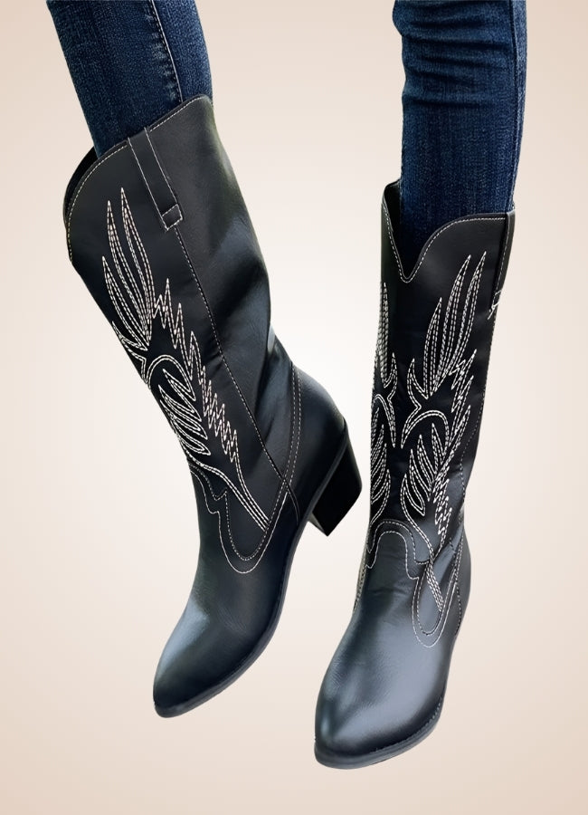 Steampunk Embroidery Cowboy Boots Black / 11.5 steampunk-embroidery-cowboy-boots-black