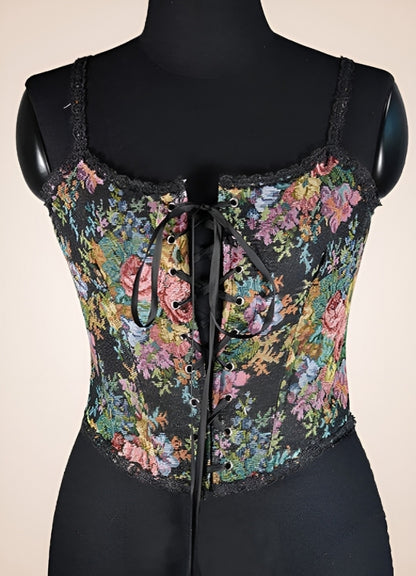 Steampunk Flower Pattern Bustier Black Long / 2XL steampunk-flower-pattern-bustier-black-long