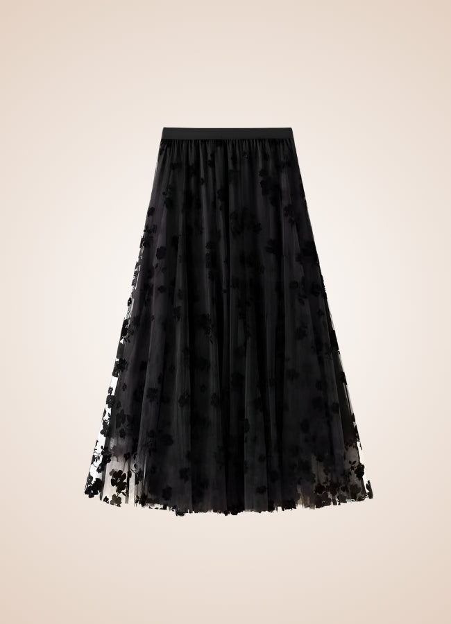 Steampunk Flower Pattern Tulle Skirt Black / One Size steampunk-flower-pattern-tulle-skirt-black