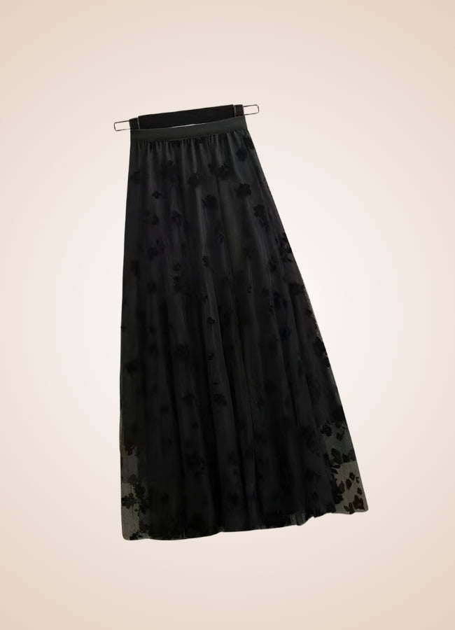 Steampunk Flower Pattern Tulle Skirt Black / One Size steampunk-flower-pattern-tulle-skirt-black