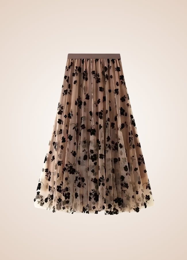 Steampunk Flower Pattern Tulle Skirt Brownness / One Size steampunk-flower-pattern-tulle-skirt-brownness