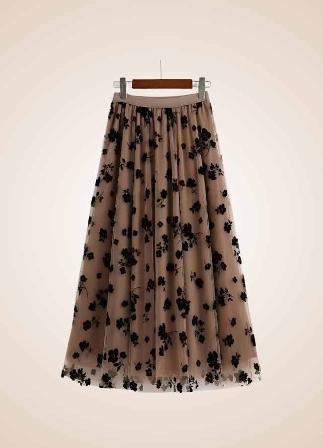 Steampunk Flower Pattern Tulle Skirt Brownness / One Size steampunk-flower-pattern-tulle-skirt-brownness