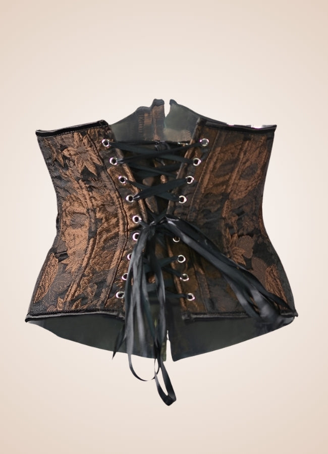 Steampunk Flower Pattern Underbust Corset Brown / 2XL steampunk-flower-pattern-underbust-corset-brown