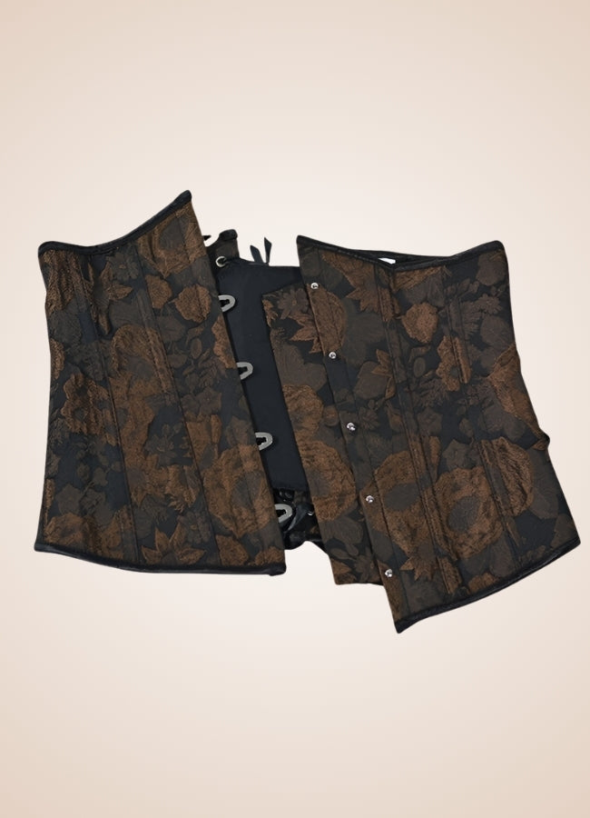 Steampunk Flower Pattern Underbust Corset Brown / 2XL steampunk-flower-pattern-underbust-corset-brown