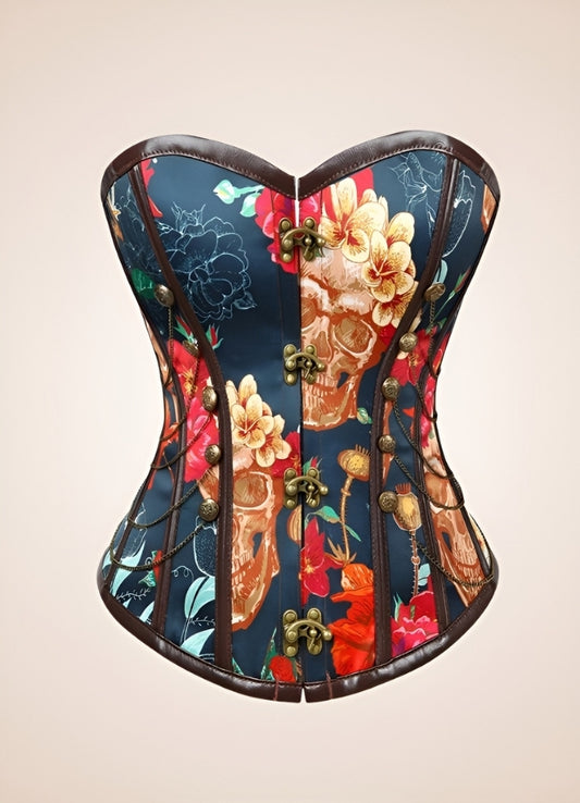 Steampunk Flower Print Corset Red Blue / XL steampunk-flower-print-corset-red-blue