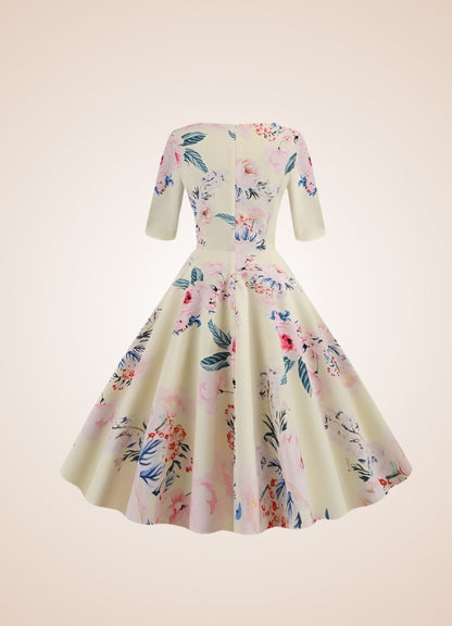 Steampunk Flower Print Dress Apricot / XL steampunk-flower-print-dress-apricot