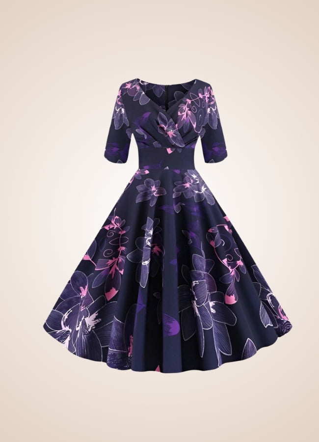 Steampunk Flower Print Dress Purple / XL steampunk-flower-print-dress-purple