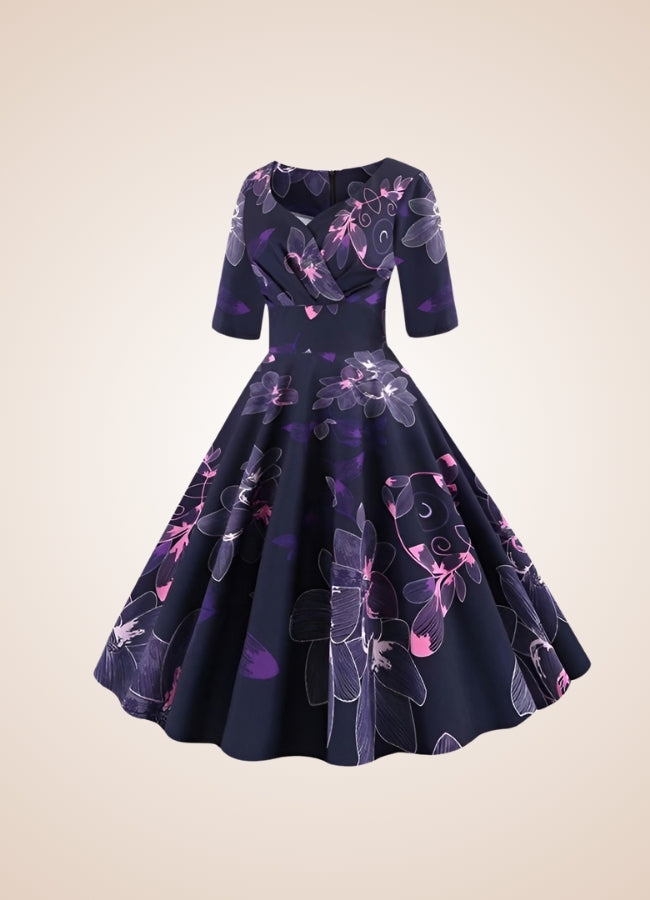 Steampunk Flower Print Dress Purple / XL steampunk-flower-print-dress-purple