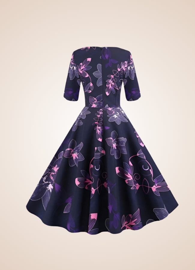 Steampunk Flower Print Dress Purple / XL steampunk-flower-print-dress-purple