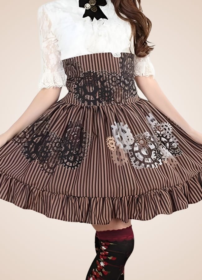 Steampunk Gear Pattern Skirt Brownness / L steampunk-gear-pattern-skirt-brownness