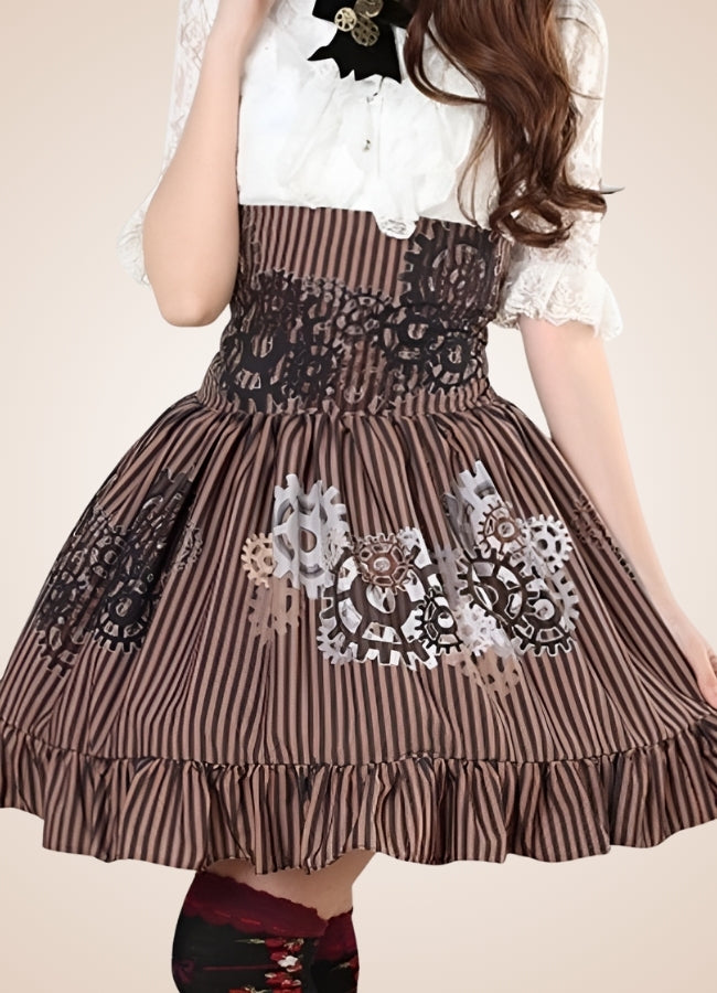 Steampunk Gear Pattern Skirt Brownness / L steampunk-gear-pattern-skirt-brownness