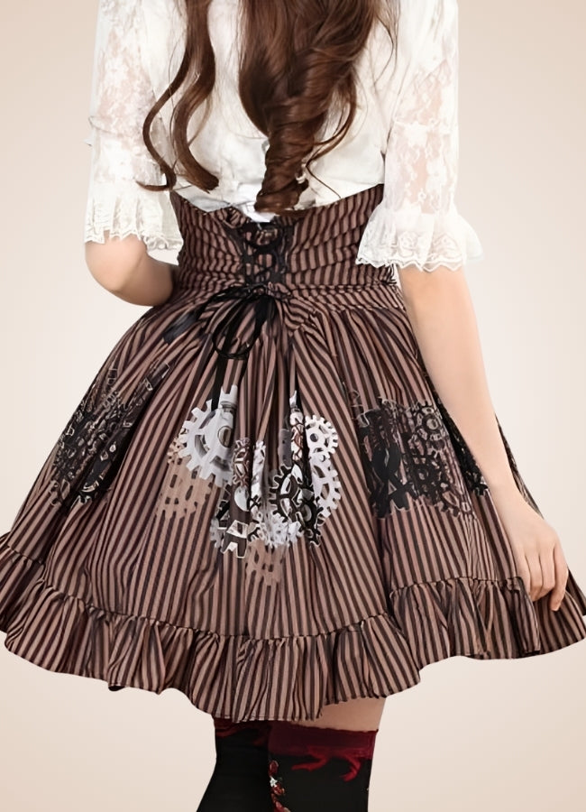 Steampunk Gear Pattern Skirt Brownness / L steampunk-gear-pattern-skirt-brownness