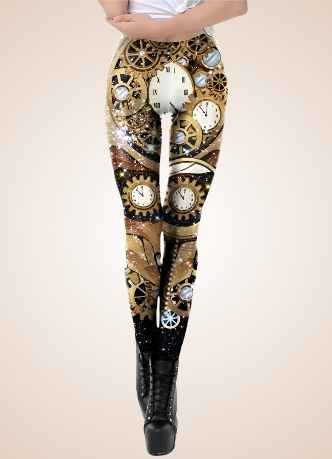 Steampunk Gold Mechanical Print Legging Gold / L steampunk-gold-mechanical-print-legging-gold