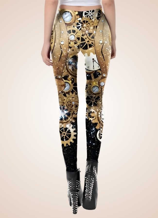 Steampunk Gold Mechanical Print Legging Gold / L steampunk-gold-mechanical-print-legging-gold