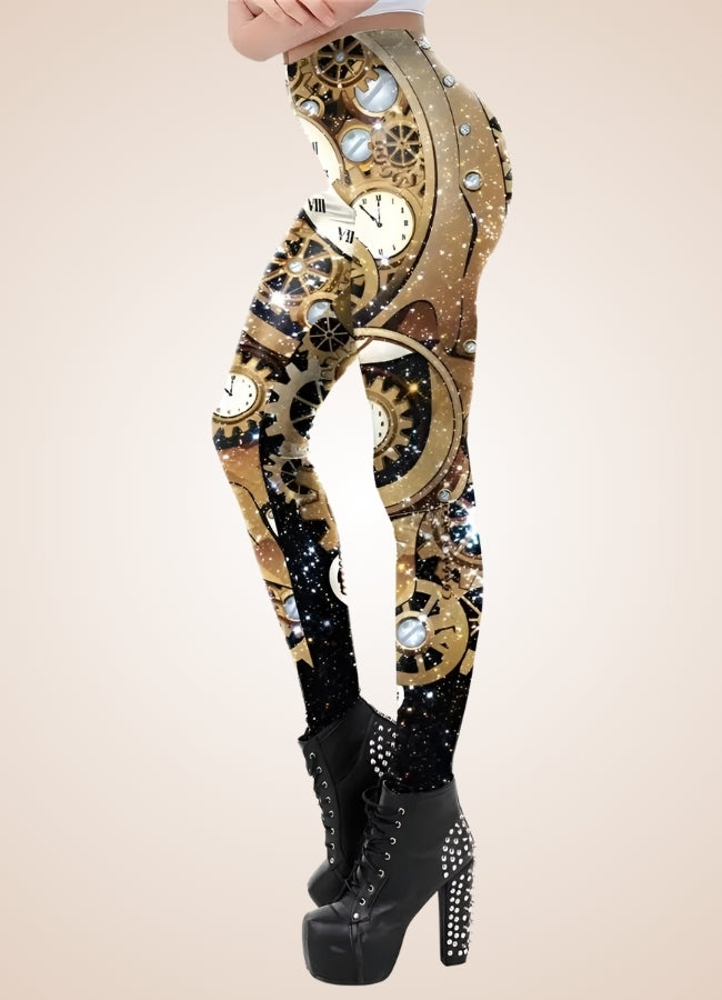 Steampunk Gold Mechanical Print Legging Gold / L steampunk-gold-mechanical-print-legging-gold