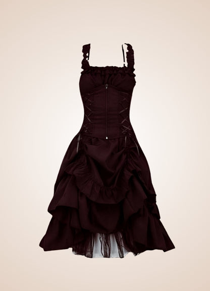 Steampunk Goth Medieval Dress, Black / M