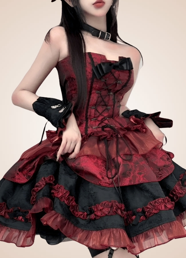 Steampunk Goth Ruffled Lolita Dress Red / L steampunk-goth-ruffled-lolita-dress-red