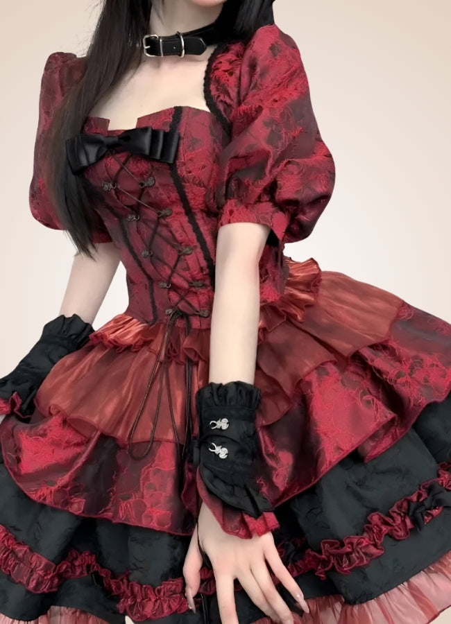 Steampunk Goth Ruffled Lolita Dress Red / L steampunk-goth-ruffled-lolita-dress-red