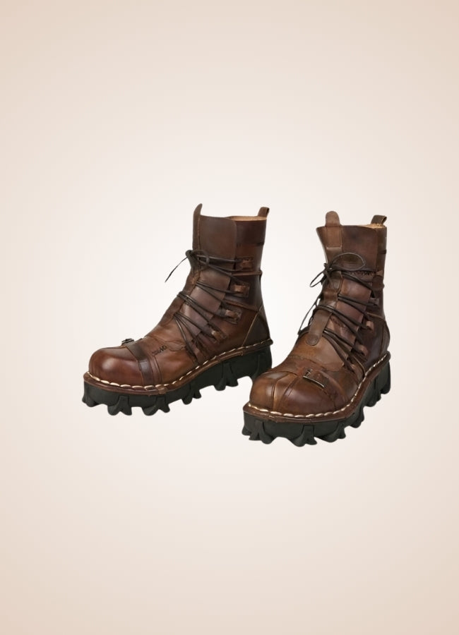 Men's Brown Steampunk Airship Captain Costume Boots – Knee-High, Faux Leather, Hook & Loop – Size 9 M