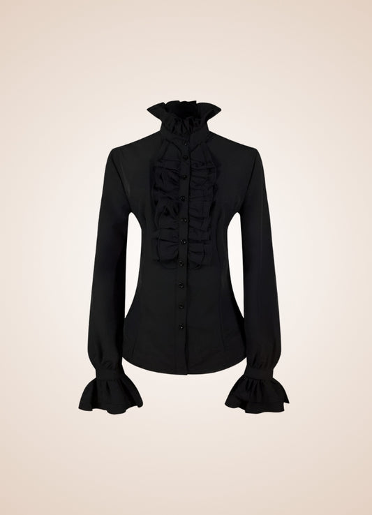 Steampunk High Collar Shirt Black / XL steampunk-high-collar-shirt-black