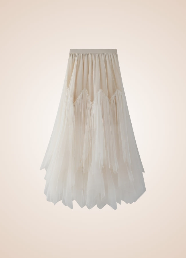 Steampunk Irregular Long Tulle Skirt Beige / One Size steampunk-irregular-long-tulle-skirt-beige