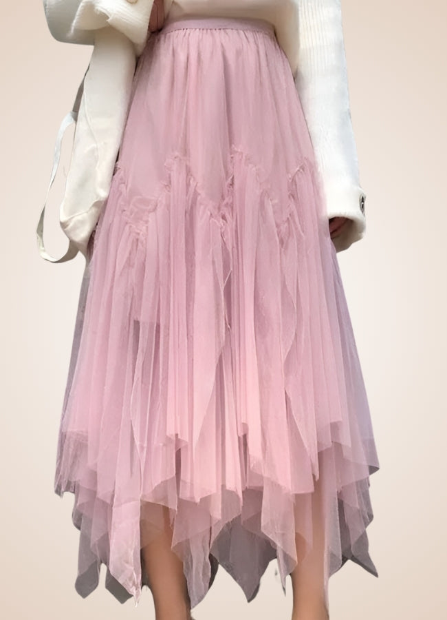 Steampunk Irregular Long Tulle Skirt Pink / One Size steampunk-irregular-long-tulle-skirt-pink