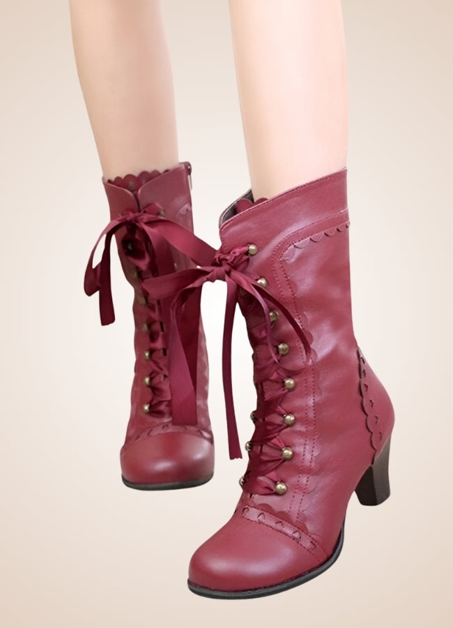 Steampunk Japanese Style Boots Red / 9.5 steampunk-japanese-style-boots-red