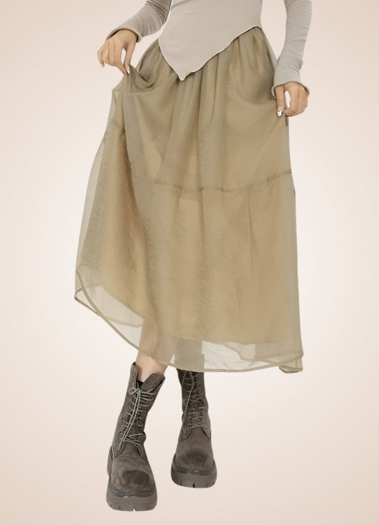 Steampunk Khaki Long Skirt Beige / M steampunk-khaki-long-skirt-beige