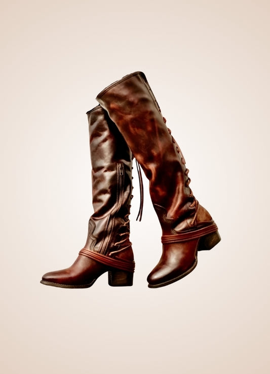 Steampunk Knee High Lace Boots Reddish Brown / 12.5 steampunk-knee-high-lace-boots-reddish-brown