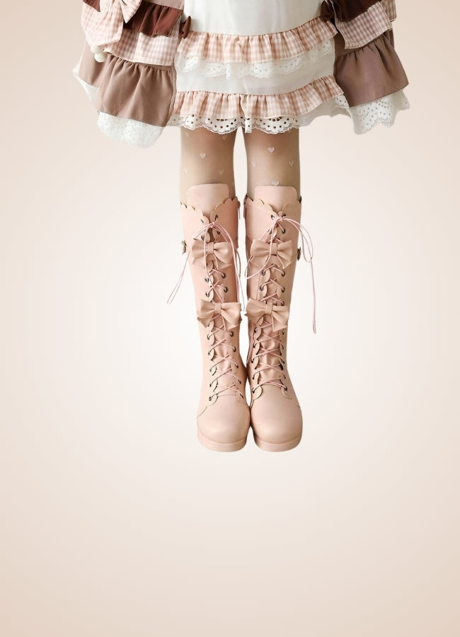 Steampunk Lace Up Lolita Boots Pink / 12.5 steampunk-lace-up-lolita-boots-pink