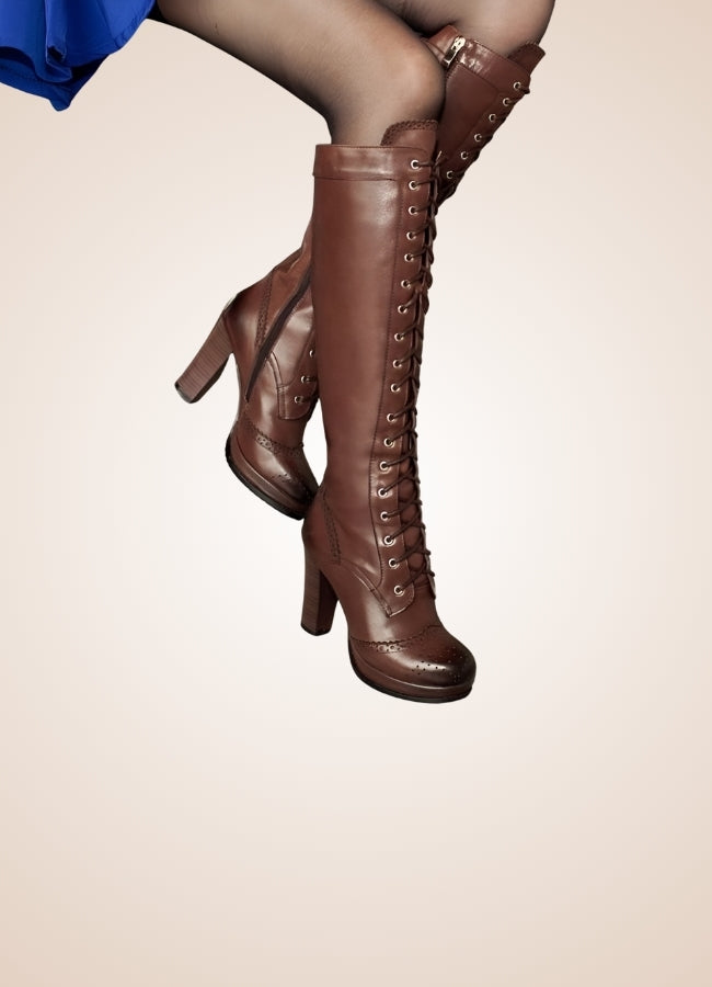 Steampunk Lace Up Long Boots Brown / 12.5 steampunk-lace-up-long-boots-brown