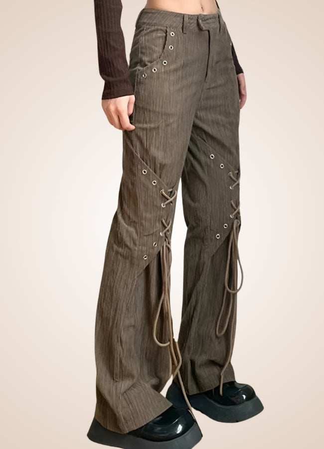 Steampunk Lace Up Pants Brown / M steampunk-lace-up-pants-brown