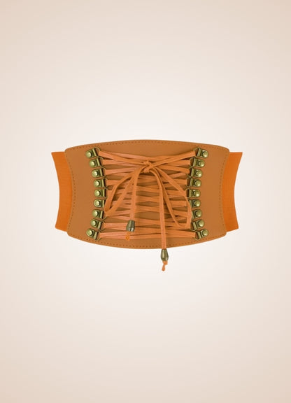 Steampunk Leather Belt Corset Orange / ONE SIZE steampunk-leather-belt-corset-orange