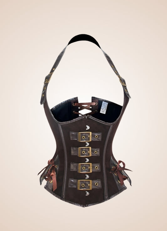 Steampunk Leather Corset Brown / XL steampunk-leather-corset-brown