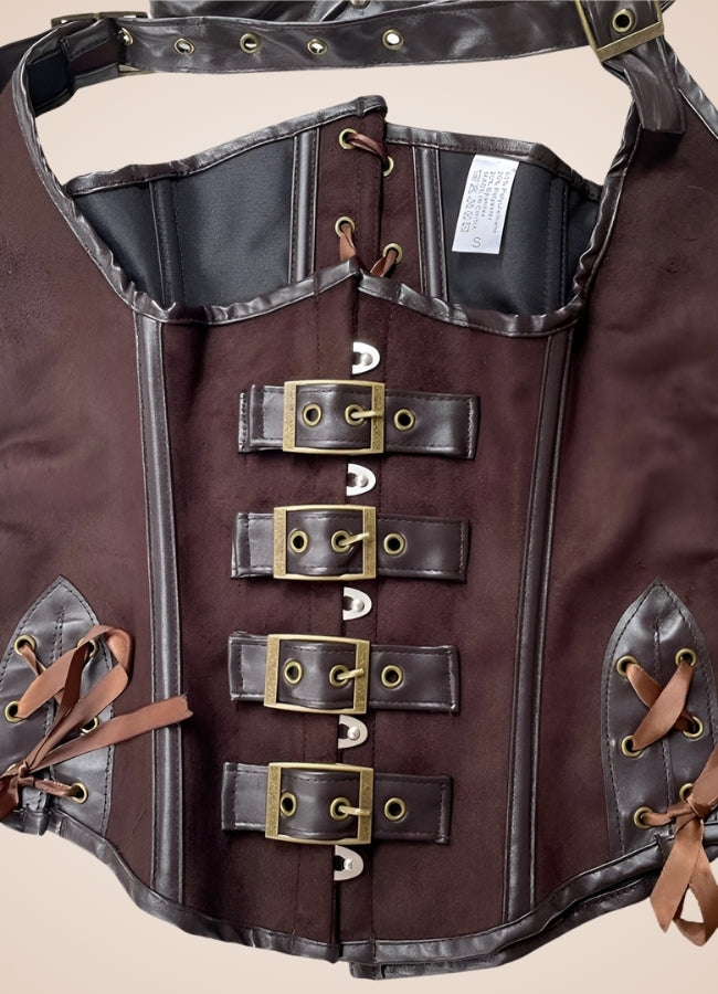 Steampunk Leather Corset Brown / XL steampunk-leather-corset-brown