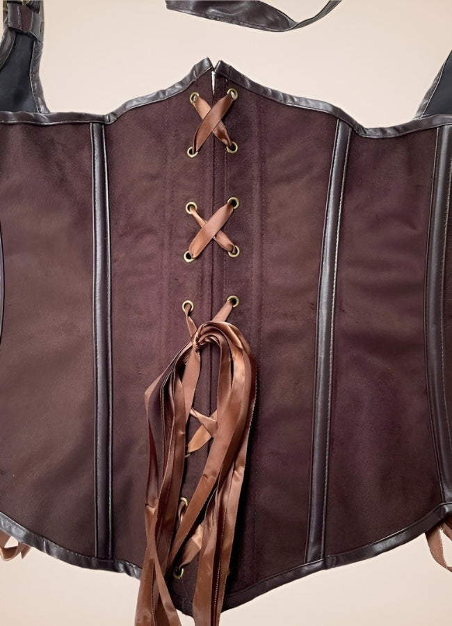 Steampunk Leather Corset Brown / XL steampunk-leather-corset-brown