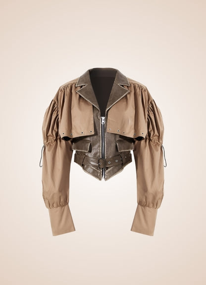 Steampunk Leather Crop Top Jacket Coffee / M steampunk-leather-crop-top-jacket-coffee