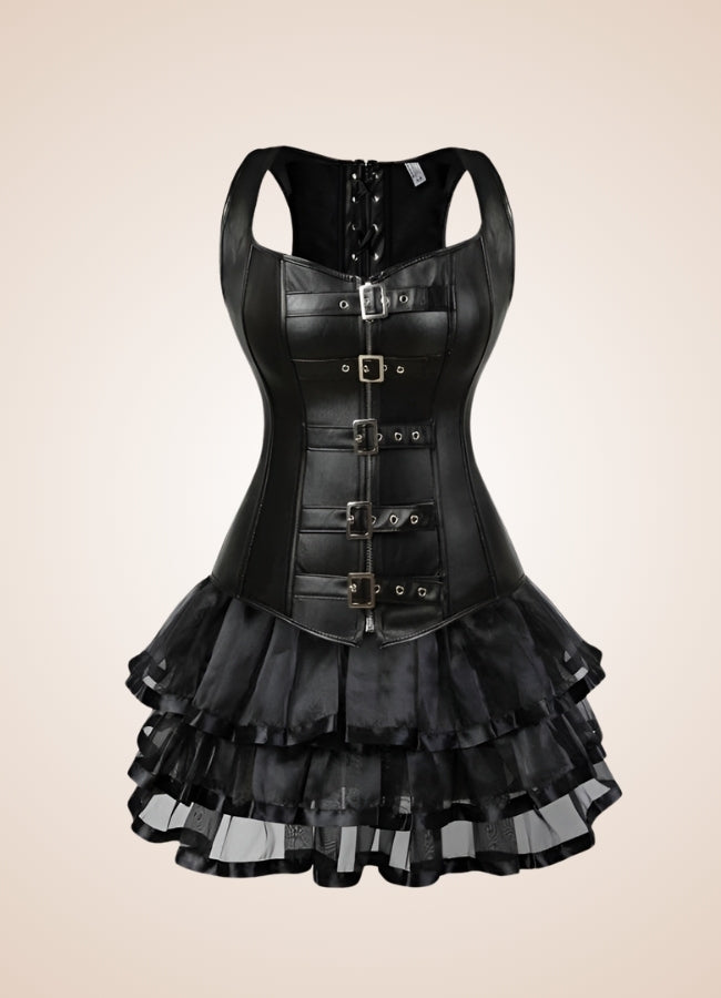 Steampunk Leather Overbust Dress Black / 5XL steampunk-leather-overbust-dress-black