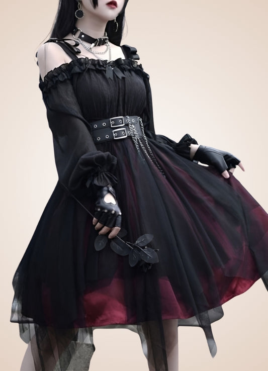 Steampunk Lolita Party Dress Black Red / L steampunk-lolita-party-dress-black-red