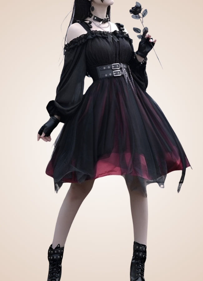 Steampunk Lolita Party Dress Black Red / L steampunk-lolita-party-dress-black-red